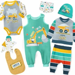 Puppenkleidung SET 8 Tlg. "Unisex" Großbaustelle (Nähset)