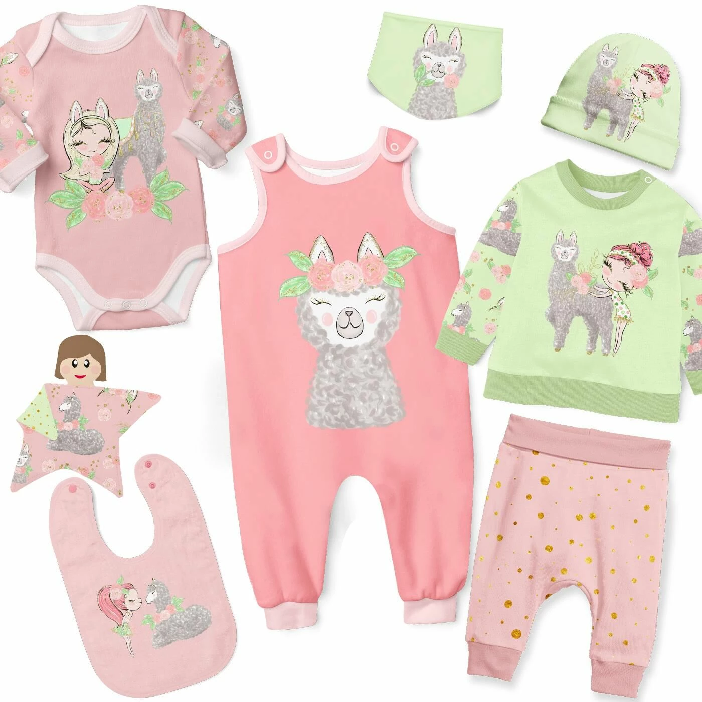 Puppenkleidung SET 8 Tlg. "Unisex" Little Lama (Nähset) 1 Puppenkleidung SET 8 Tlg. "Unisex" Little Lama (Nähset)