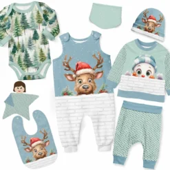 Puppenkleidung SET 8 Tlg. "Unisex" Weihnachten (Nähset)