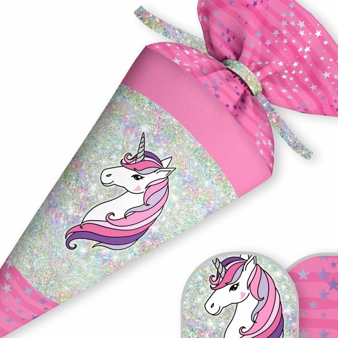 Schultüte Einhorn & Sterne, Nähset Mit Rohling 2 Schultüte Einhorn & Sterne, Nähset Mit Rohling – Bild 2