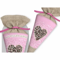 Schultüte Herz Leoparden Look, Nähset Mit Rohling