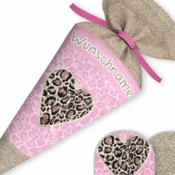 Schultüte Herz Leoparden Look, Nähset Mit Rohling -Outlet STOFFWELTEN Store schultuete herz leoparden look naehset mit rohling 13