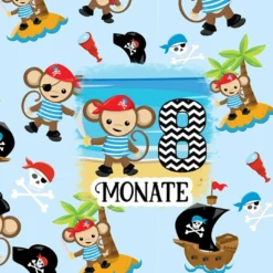 *SET* Bio-Jersey MONATS- Panel 1-12 Monate, Pirat Affe -Outlet STOFFWELTEN Store set bio jersey monats panel 1 12 monate pirat affe12