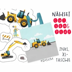 XL Cut, Sew & Play Nähset Inkl. Großer Tasche Baufahrzeuge, Canvas