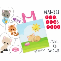 XL Cut, Sew & Play Nähset Inkl. Großer Tasche Katzen, Canvas