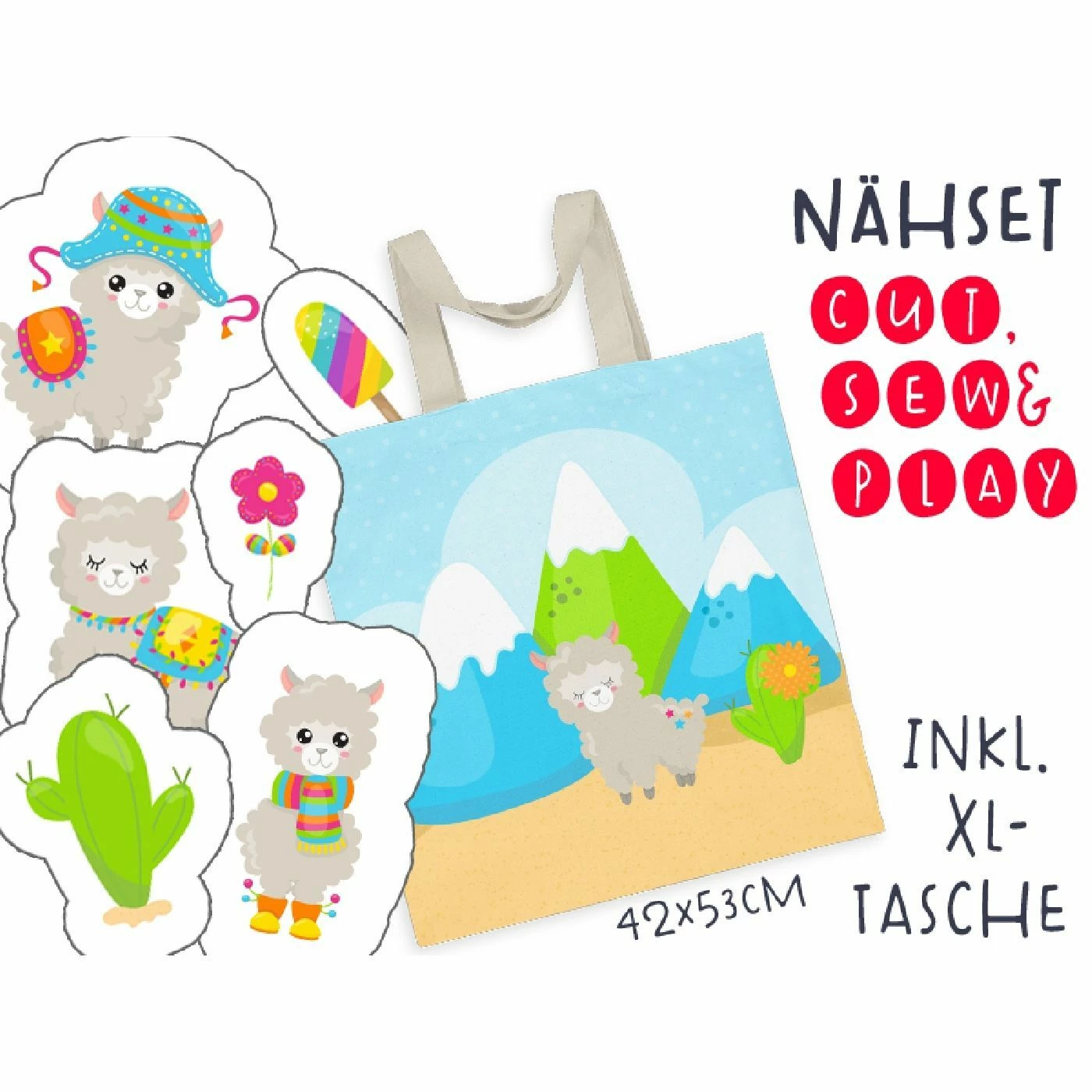 XL Cut, Sew & Play Nähset Inkl. Großer Tasche Lama, Canvas 1 XL Cut, Sew & Play Nähset Inkl. Großer Tasche Lama, Canvas
