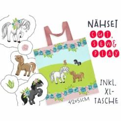XL Cut, Sew & Play Nähset Inkl. Großer Tasche Ponyglück Canvas