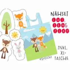 XL Cut, Sew & Play Nähset Inkl. Großer Tasche Waldtiere, Canvas