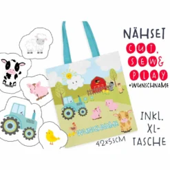 XL Cut, Sew & Play Nähset Inkl. Großer Tasche WUNSCHNAME Bauernhof Canvas