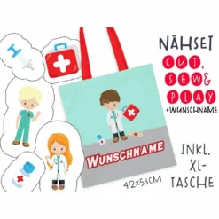 XL Cut, Sew & Play Nähset Inkl. Großer Tasche WUNSCHNAME Erste Hilfe Canvas