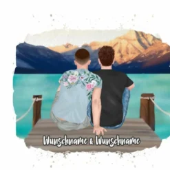XL Panel Männer Paar Am See, Wunschnamen + Wunschfrisuren, Bio-Jersey