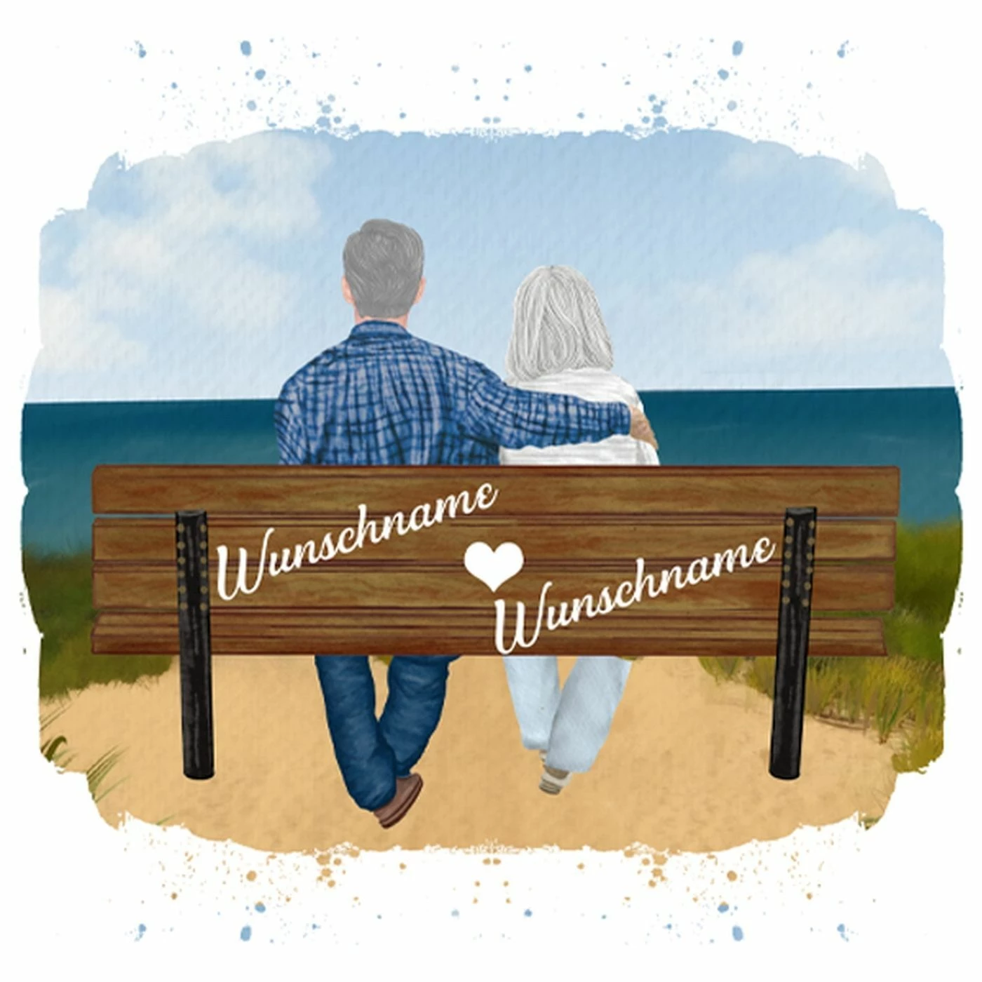 XL Panel Oma & Opa Auf Der Bank, Wunschnamen + Wunschfrisuren, Bio-Jersey 1 XL Panel Oma & Opa Auf Der Bank, Wunschnamen + Wunschfrisuren, Bio-Jersey