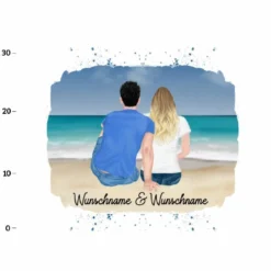 XL Panel Paar Am Meer, Wunschnamen + Wunschfrisuren, Bio-Jersey