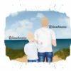 XL Panel Vater & Kind (Grundschulkind) Am Strand , Wunschnamen + Wunschfrisuren, Bio-Jersey
