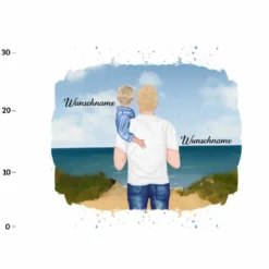 XL Panel Vater & Kind (Kleinkind) Am Strand , Wunschnamen + Wunschfrisuren, Bio-Jersey