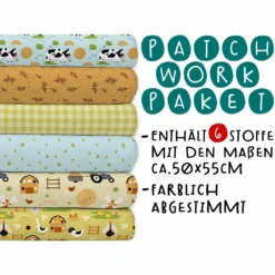 XL Patchworkpaket, 6 Designs, Bauernhof, Stoffpaket Baumwolle, Hochwertige Popeline