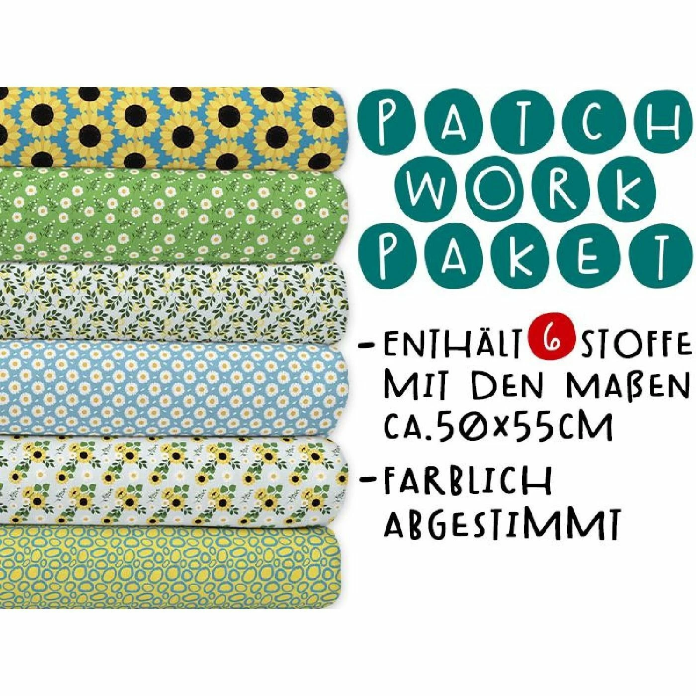 XL Patchworkpaket, 6 Designs, Blumen, Stoffpaket Baumwolle, Hochwertige Popeline 1 XL Patchworkpaket, 6 Designs, Blumen, Stoffpaket Baumwolle, Hochwertige Popeline