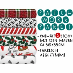 XL Patchworkpaket, 6 Designs, Christmas, Stoffpaket Baumwolle, Hochwertige Popeline