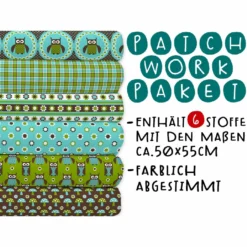 XL Patchworkpaket, 6 Designs, Eule, Stoffpaket Baumwolle, Hochwertige Popeline