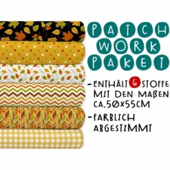 XL Patchworkpaket, 6 Designs, Herbstfarben, Stoffpaket Baumwolle, Hochwertige Popeline