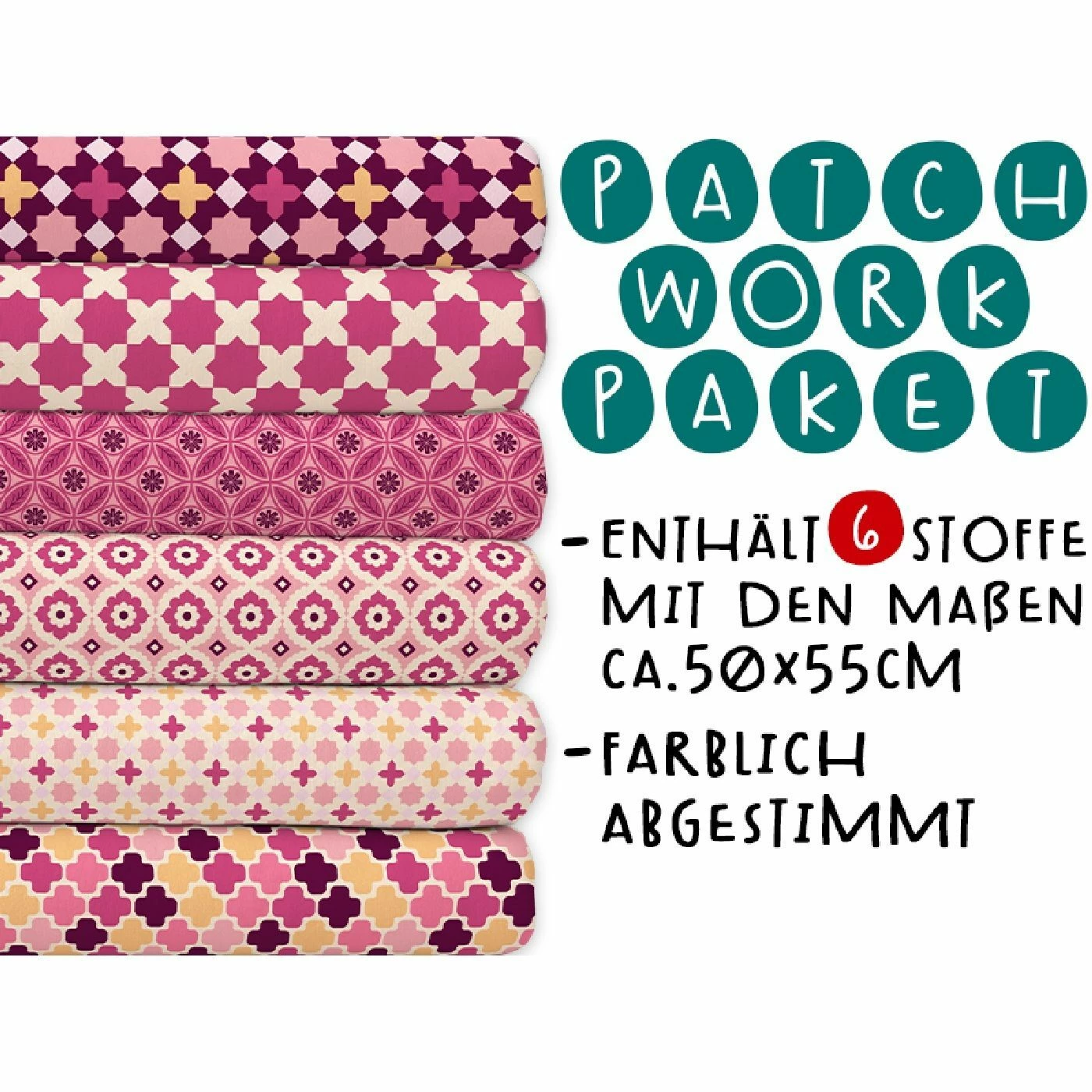 XL Patchworkpaket, 6 Designs, Muster, Stoffpaket Baumwolle, Hochwertige Popeline 1 XL Patchworkpaket, 6 Designs, Muster, Stoffpaket Baumwolle, Hochwertige Popeline