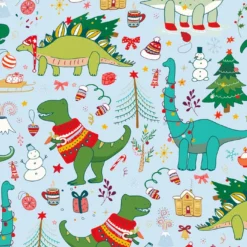 XMAS Dinos, Dinosaurier Auf Blau, BIO-Jersey, Weihnachten