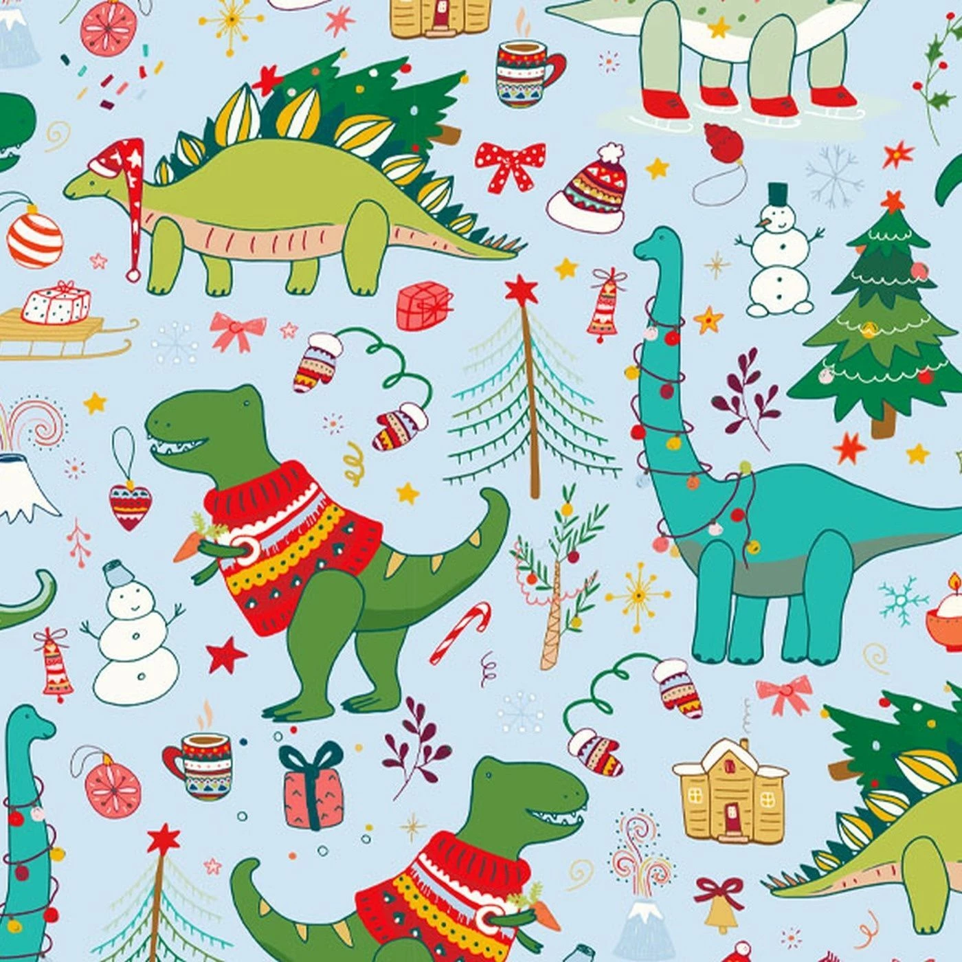 XMAS Dinos, Dinosaurier Auf Blau, BIO-Jersey, Weihnachten 1 XMAS Dinos, Dinosaurier Auf Blau, BIO-Jersey, Weihnachten
