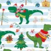 XMAS Dinos, Dinosaurier Auf Streifen Blau, BIO-Jersey, Weihnachten