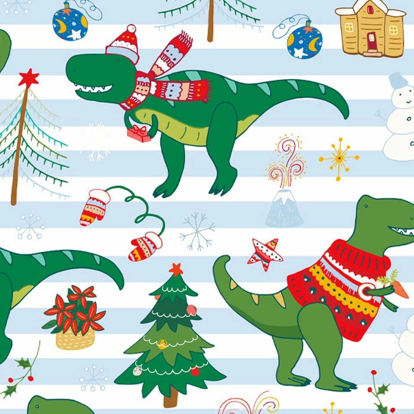 XMAS Dinos, Dinosaurier Auf Streifen Blau, BIO-Jersey, Weihnachten 1 XMAS Dinos, Dinosaurier Auf Streifen Blau, BIO-Jersey, Weihnachten