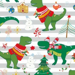 XMAS Dinos, Dinosaurier Auf Streifen Grau, BIO-Jersey, Weihnachten