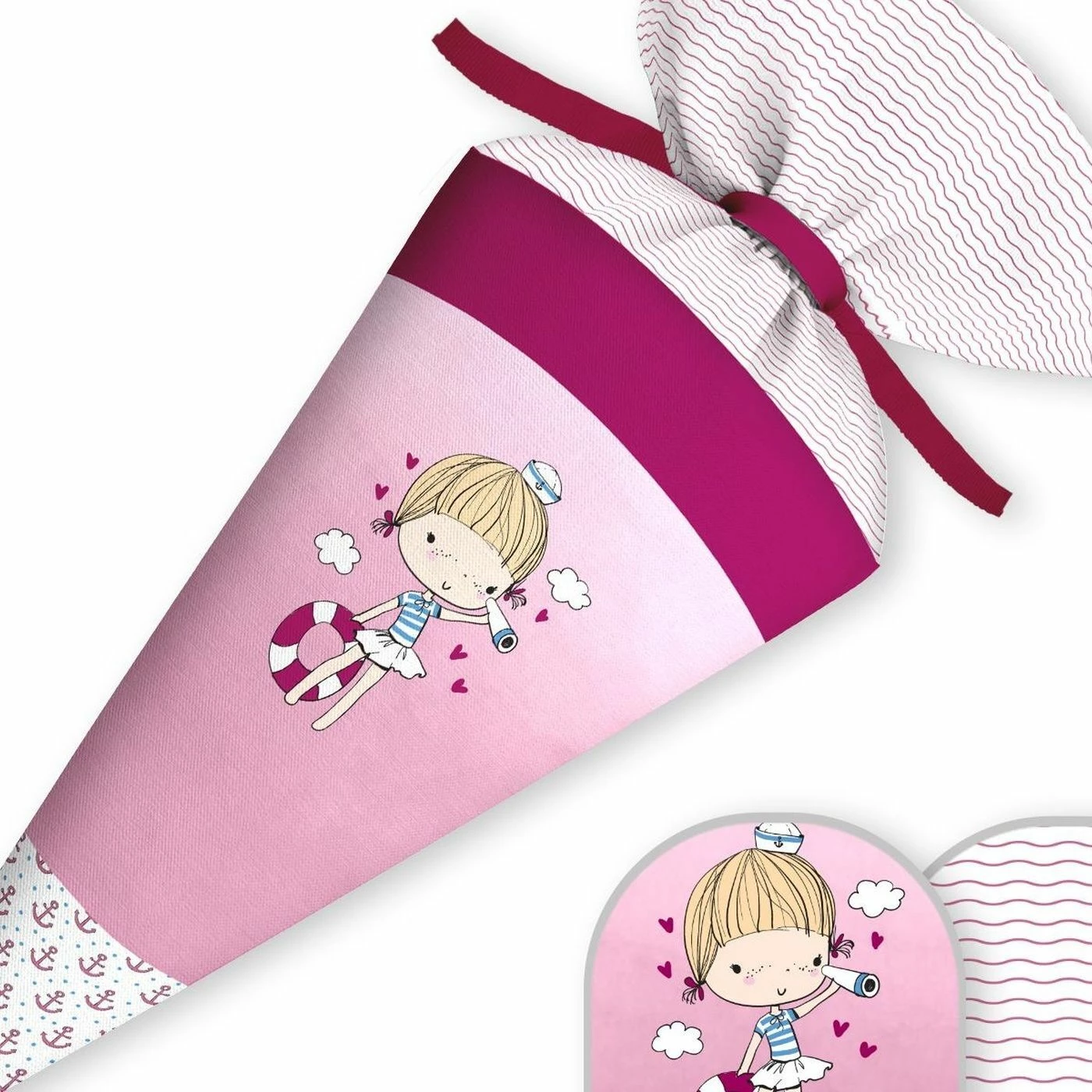 Schultüte Ahoi Kleines Mädchen, Nähset Mit Rohling 2 Schultüte Ahoi Kleines Mädchen, Nähset Mit Rohling – Bild 2